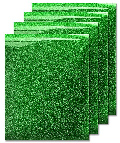 MiPremium Glitter Green Heat Transfer Vinyl HTV, Glitter Iron On Vinyl (Pack of 4 Sheets), for T Shirts Sports Clothing, Garments & Fabrics, Easy Weed & Press Glitter Vinyl (Glitter Green)