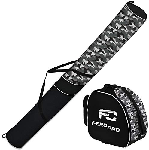Premium Set Skitasche und Skischuhtasche für 1 Paar Ski-Stöcke-Schuhe-Helm Tarnfarbe [053]