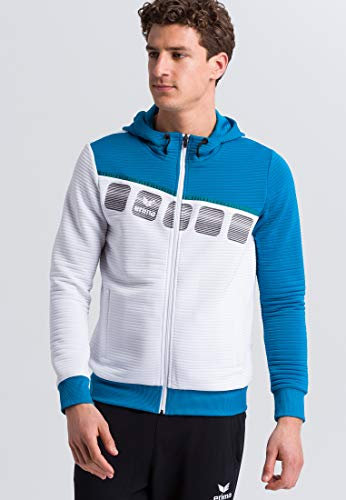 Erima Herren 5-C Trainingsjacke mit Kapuze, weiß/oriental blue/colonial blue, M