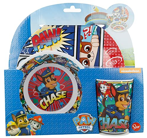 Stor 8412497189908Melamine Tableware 3-Piece Set Without Border, Paw Patrol Comic