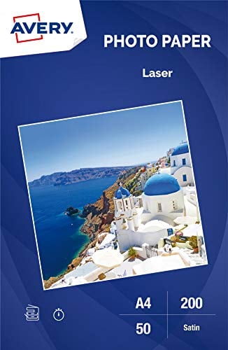 Avery Satin-Fotopapier, Laserdrucker, hochwertig, 200 g/m², weiß, 50 Blatt pro Packung, A4