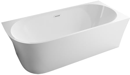 BERNSTEIN - Baignoire d'angle semi-îlot Blanc mat design Acrylique + Bonde et trop plein, 215L, Montage à droite - 170x80x60cm (lxLxH) - NOVA CORNER