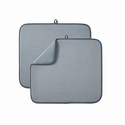 Microfibre Drying Mat for Kitchen Dish Drying Drainer Mat Absorbent Drying Mat Washing Up for Glass, Plate &Cup 40cm x 46 cm 2 Pack Grey