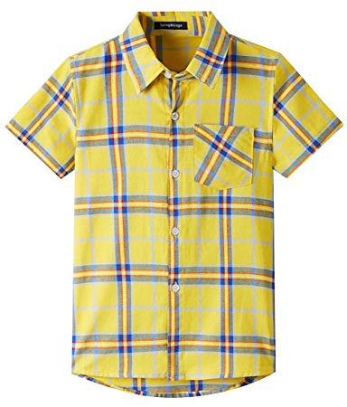 Spring&Gege Chemise à Carreaux Classique Garçon, Chemise Casual pour Enfant, Jaune, 5-6 Ans