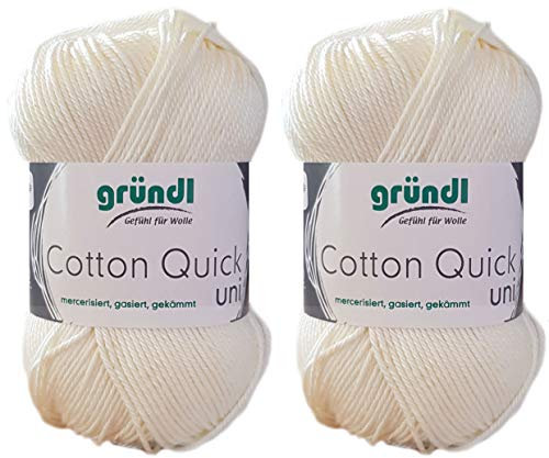2x50 Gramm Gründl Cotton Quick 100% Baumwolle, Häkelgarn mercerisiert, gasiert, gekämmt inkl. Anleitung für ein Meerschwein (132 Creme)