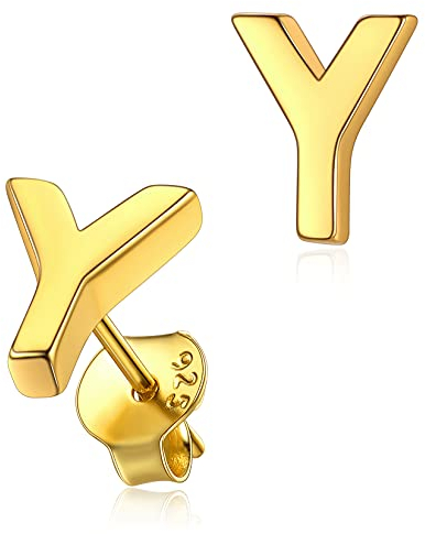 Silvora Buchstaben Mini Kleine Initial Ohrstecker 925 Silber Alphabet Y Gold Name Initiale Ohrringe Damen Ohrring für Damen Frauen Mädchen