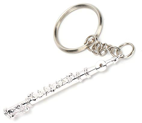 porte-clés de réplique d'ornement d'instrument de musique de flûte de musique argentée4.3 '' porte-clés de flûte Ornaments Ornaments Ornaments