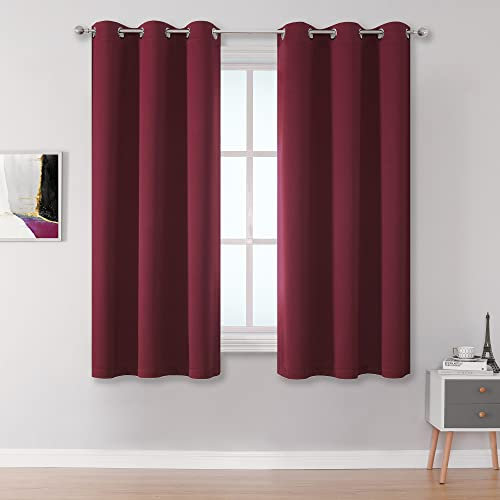 DUALIFE Burgunderrote Vorhänge für kleine Fenster, 137 cm Länge, wärmeisoliert, Burgunderrot, solide Fenstervorhänge mit Ösen, für Wohnzimmer und Küche, 96 x 137 cm lang