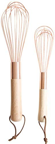 VICMAT 2 Stück Schneebesen, Edelstahl-Schneebesen, roségoldener Holzgriffmischer