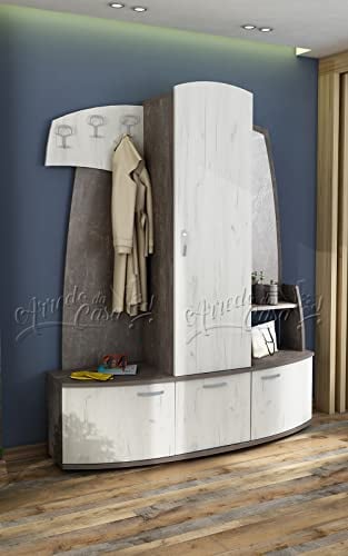 ARREDO DA CASA Mobile Entrata Ondulato Attaccapanni Rovere Chiaro E Wenge Mobiletto Con Specchio Ingresso Con Anta Al Centro Ganci E Scomparti Con Anta IU16