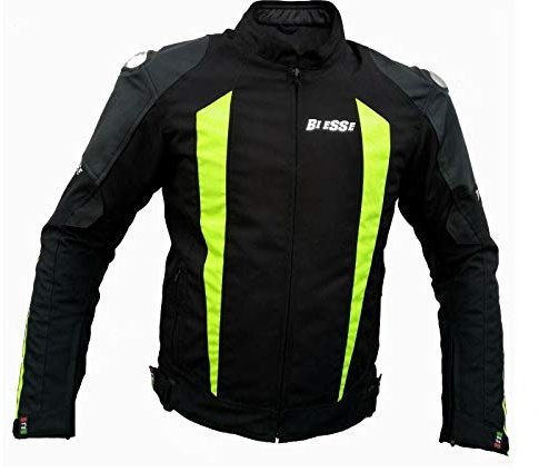BS MOTO - Chaqueta para moto, Negro / Amarillo Fluo, XL