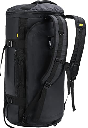 MIER Reisetasche große Sporttasche wasserdicht Sportrucksack mit Schuhfach umwandelbar in Rucksack, Schwarz, 60L
