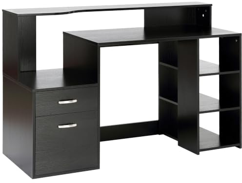 HOMCOM Scrivania per computer con organizer multimediale, design multistrato, 137 L x 55 L x 92 H cm, colore: Nero