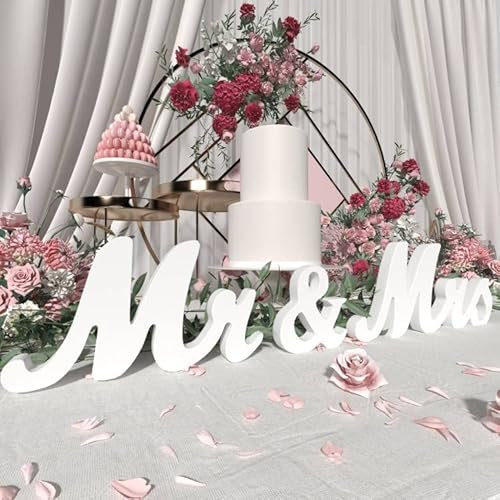Mr and Mrs Sign for Wedding Table,grandi lettere in legno Mr & Miss per tavolo innamorato, oggetti di scena per matrimonio decorazioni per anniversario, bianco