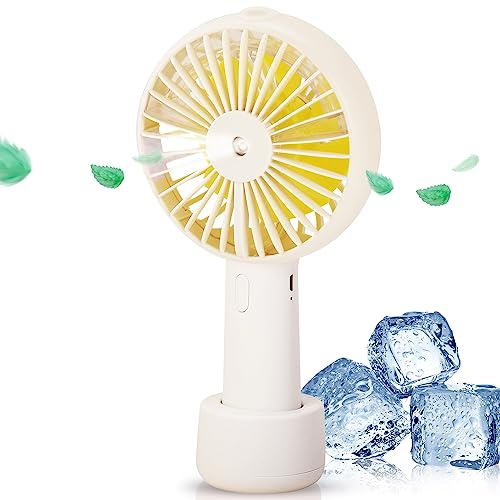 TJC Handheld Portable Spray Mist Fan USB Rechargeable 2000 mAh Li-iON Battery Operated 3 Speed Adjustable Personal Mini Fan for Office Travel Picnic Indoor Outdoor Camping Summer for Women Men - White