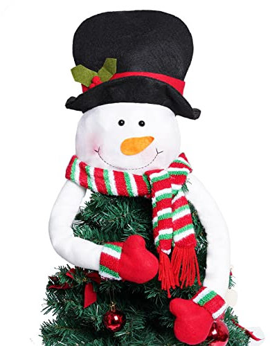 cnomg Puntale per albero di Natale pupazzo di neve Hugger Babbo Natale albero di Natale vacanze invernali paese delle meraviglie decorazione per feste forniture