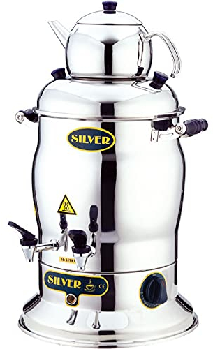 Tubibu Samovar Máquina de té turco eléctrica de acero inoxidable 220v enchufe de la UE (plata, 10 litros)