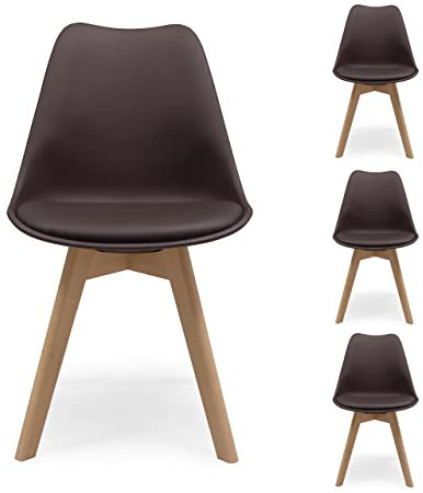 Homely - Pack de 4 sillas de Comedor o Cocina de diseño nórdico Day, Asiento de Polipropileno y Patas de Madera de Haya, Color Chocolate