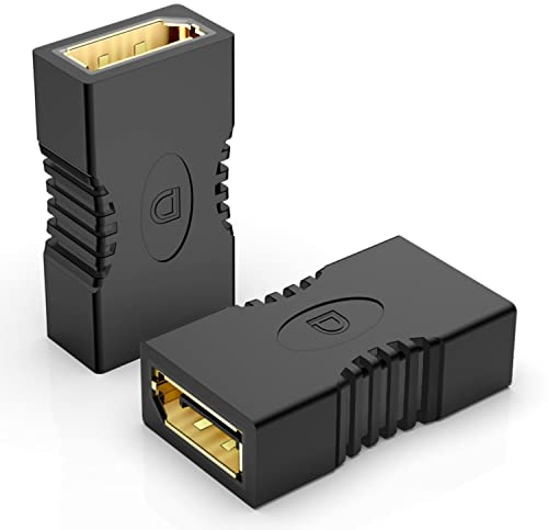 J&D Adaptateurs de Coupleur DisplayPort, Paquet de 2 Rallonges DisplayPort pour Coupleur Femelle DP 4K Plaqué or, Prise en Charge de l'Ethernet 3D 4K