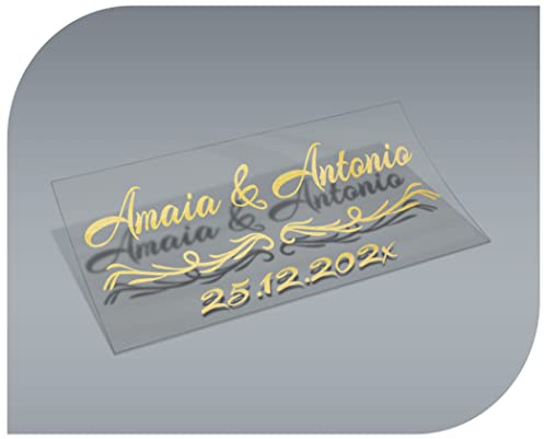 Personalisierbare Aufkleber mit Namen und Datum, transparente Aufkleber für Einladungen, Hochzeit, Taufe, Verlobung, Kommunion, Geburtstag, Party, Vintage, Stempel (Modell 10)