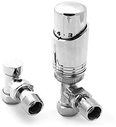 Radiator Valves for Central Heating (Pair) - Lockshield TRV Controller (Chrome TRV Angled Valves 15mm)