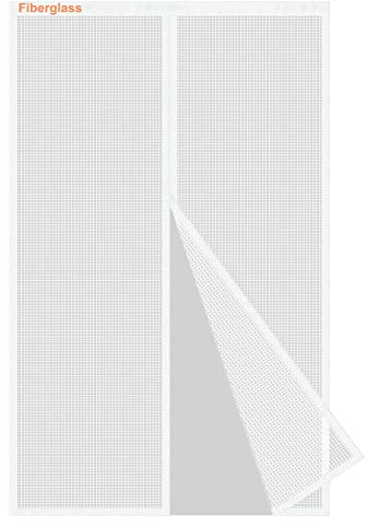 Risareyi Fiberglass Magnetic Fly Screens for Doors 95x215cm, White Reinforced Door Fly Screen Curtain Anti Mosquito Net Mesh Patio Door Fly Screen Closes Automatically, with Adhesive Tape