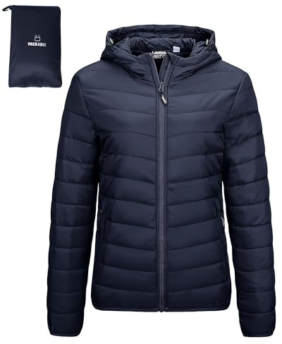 Outdoor Ventures Women's Packable Hooded Puffer Jacket Quilted Jacket | Water resistant, Windproof, Lightweight, Machine Washable, Soft, Warm, 3 Pockets, for Outdoor Hiking Traveling