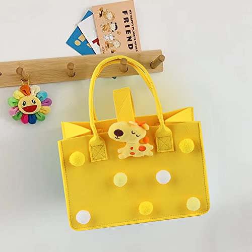 FainFun Filztasche Kleine 30 * 20 * 18 cm Filztaschen Shopper Bunt, Kinder, Mädchen, Filzkorb Einkaufen, Filz Einkaufstasche Mit Griff zur Aufbewahrung von Snacks, Lunchboxen (Gelb)