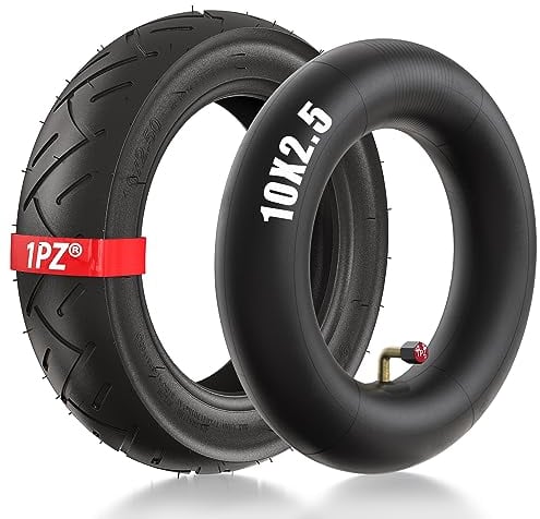 1PZ F3T-2W5 10x2.5 Reifen und Schlauch Ersatz für KUGOO M4/pro/G-Booster Speedway/Hoverboard, 10x2 Zoll Ersatzreifen mit 45° abgewinkeltem Ventil für Elektroroller selbstbalancierend
