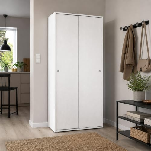 Yellowshop - Armadio SLIDE Guardaroba con 2 Ante Scorrevoli e 2 ripiani – Design Moderno, Salvaspazio – Colore Bianco Opaco – L90xP45xH195 cm