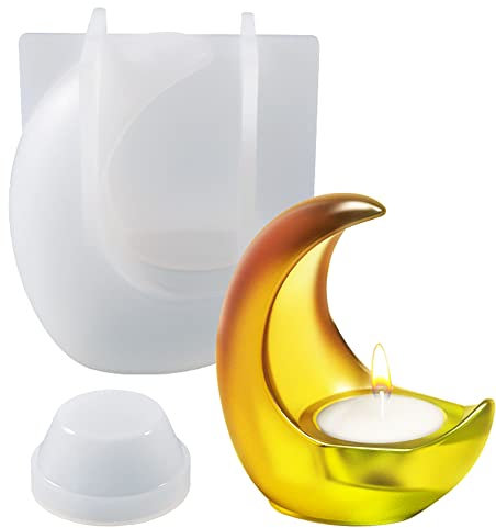 Yayatty Moule Silicone Resine Epoxy Lune Bougeoirs Moule Résine, Moule en Slicone pour Bougeoir, Resine Epoxy Moule Silicone pour Décoration de Table, Décoration D'intérieur