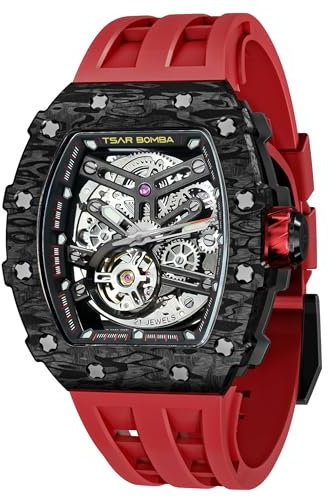 TSAR BOMBA, Reloj mecánico automático de lujo para hombre, movimiento japonés, cristal de zafiro, resistente al agua hasta 50 m, cuadrado, correa de silicona, luminoso, regalo elegante