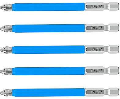 Qrity 5 PCS Magnetic Phillips Screwdriver Bit, PH2 x 90mm, 1/4 Inch Hex Shank Phillips Head Drive Bit Cross Slot Screw Driver Power Drill Bit