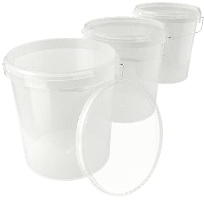 3X Eimer mit Deckel 16 Liter Transparent - lebensmittelecht luftdicht und stabil, Leer Eimer mit Griff und Verschluss Deckel für Lebensmittel Chemie Wand Farbe Waschpulver Klebstoffe geeignet