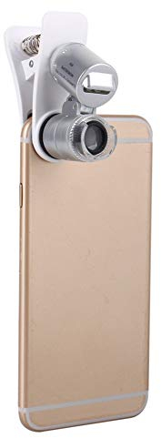 Lentille Microscope Smartphone Zoom X60, Loupe de Téléphone Lentille de Téléphone Portable LED Microscope de Poche avec Clip Lumière UV Mini Microscope à Clip de Téléphone
