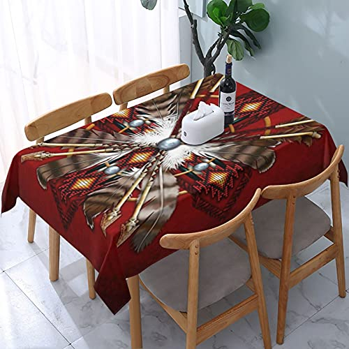 Rechteckige Tischtuch Native American Beadwork Eulen-Mandala Wachstuchtischdecke Pflegeleicht Wachstischdecke Wasserdicht Wachstischdecke Für Picknick Jubiläum Camping,137X183cm