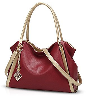 ADITAM Fashion Tote Handtasche Umhängetasche Messenger Bag Damen Geldbörse Große Tasche PU Leder Rot Double The Comfort