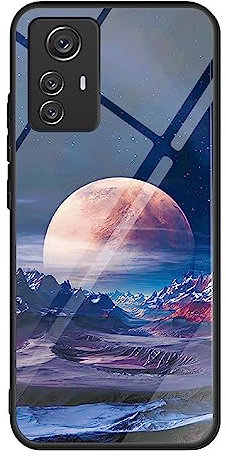 SEAHAI Funda para Xiaomi Redmi Note 12S 4G, Patrón Pintado Elegante Carcasa con Tapa Trasera de Cristal Templado & Estuche Silicona TPU con Absorción de Golpes, Canción de Luna