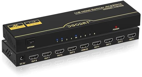 HDMI Splitter 1 in 8 Out Gleichzeitig 4k@30Hz, HDMI Verteiler Unterstützt UHD 4K 3D HDCP1.4 für HDTV,DVD,Xbox,PS3/4,Blu-ray,Projector