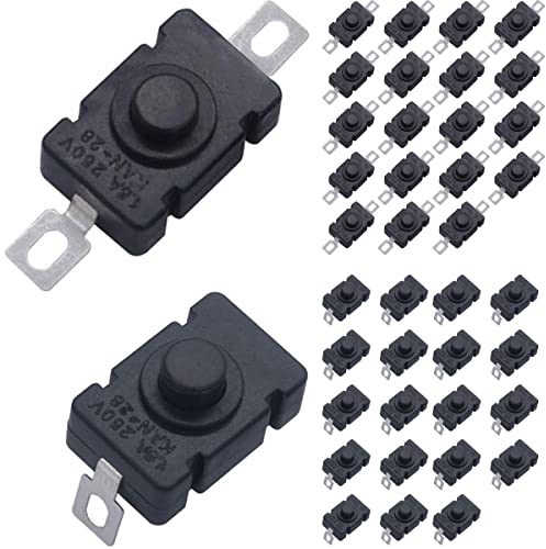 DAOKAI 40 piezas Mini interruptor de encendido/apagado (20 pines planos + 20 pines curvos), microbotón de autobloqueo 1,5 A CA 250 V interruptor KAN-28 para linterna tipo SMD