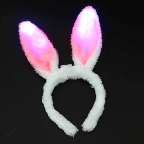BF Souvenirs 1x LED Plüsch Haarreif BUNNY mit Hasenohren in 3 Farben, blinkend und leuchtend - Party Karneval Geburtstag Motto Party Fasching Prinzessin Königin (Rose)