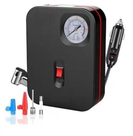 Mini Compresseur d'air 12V 120W Portable Gonfleur de Pneus Voiture Moto Vélo 10 Bar 150 PSI Prise Allume Cigare Manomètre et Adaptateurs
