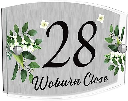 House Numbers Plaques Personalised Door Number Plaques for Wall Acrylic Gate Sign Door Plate with Any Street Number & Address Custom Modern Glass Effect Outside Decoration (Design3, Arc)