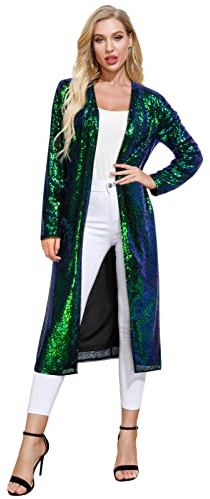 KANCY KOLE Glamouröse Damenjacke mit Glitzerärmeln Grün M