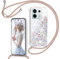 Coque pour Xiaomi Redmi Note 13 Pro 5G/Poco X6 5G avec Cordon, Paillette Étui pour Téléphone avec Lanière, Transparent Silicone Collier Réglable Protection Housse Portable Lanyard Case, Or Rose