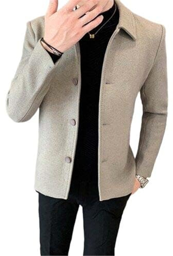 MQMYJSP Manteau en coton pour homme Automne et hiver Veste courte en laine Veste Coupe-vent Jeunesse Personnalité Vêtements pour hommes, beige, XS