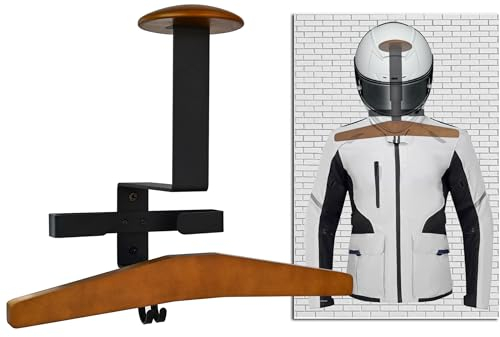 Support mural pour casque de moto, porte-gants, porte-vêtements, 2 crochets pour clés, fabriqué en bois massif et acier robuste pour casque de vélo, de baseball, de football, de ski