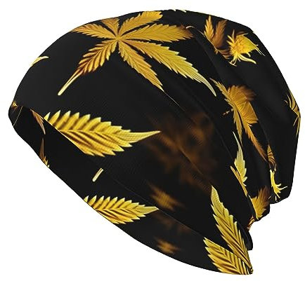 ButxeT Gestrickte Mütze, goldene Cannabis-Mütze, lustiger Stretch-Schal, Kopfwickel, multifunktionale Kopfbedeckung