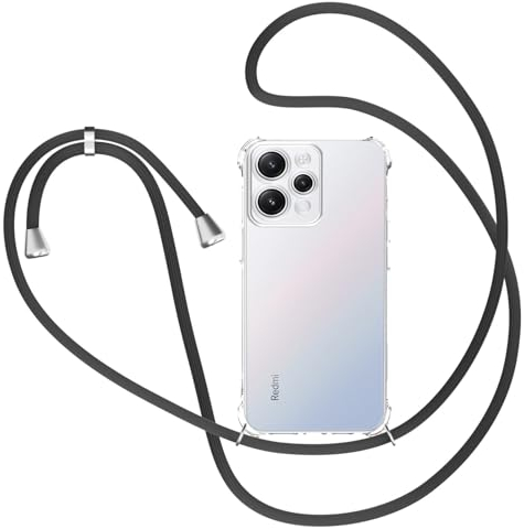 Handykette für Xiaomi Redmi 12 Hülle mit Band, Transparent Silikon Handyhülle für Xiaomi Redmi 12 mit Kette Stossfest Schutzhülle - Schnur mit Case zum Umhängen in Schwarz