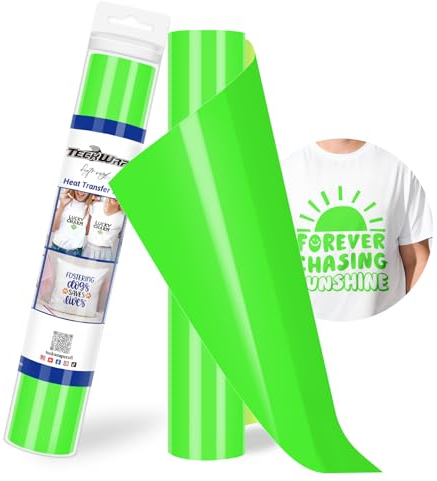 TECKWRAP Heat Transfer Vinyl - 12 x 10ft Iron on Vinyl for DIY Clothing,Shirts,Logos,Hats, Fabric HTV Vinyl Heat Transfer Paper Compatible with Heat Press Craft Cutters,Neon Green